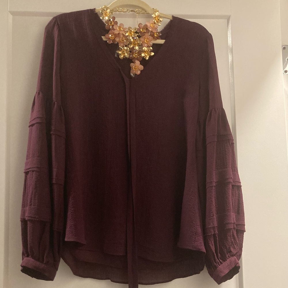 Purple tie long sleeve blouse